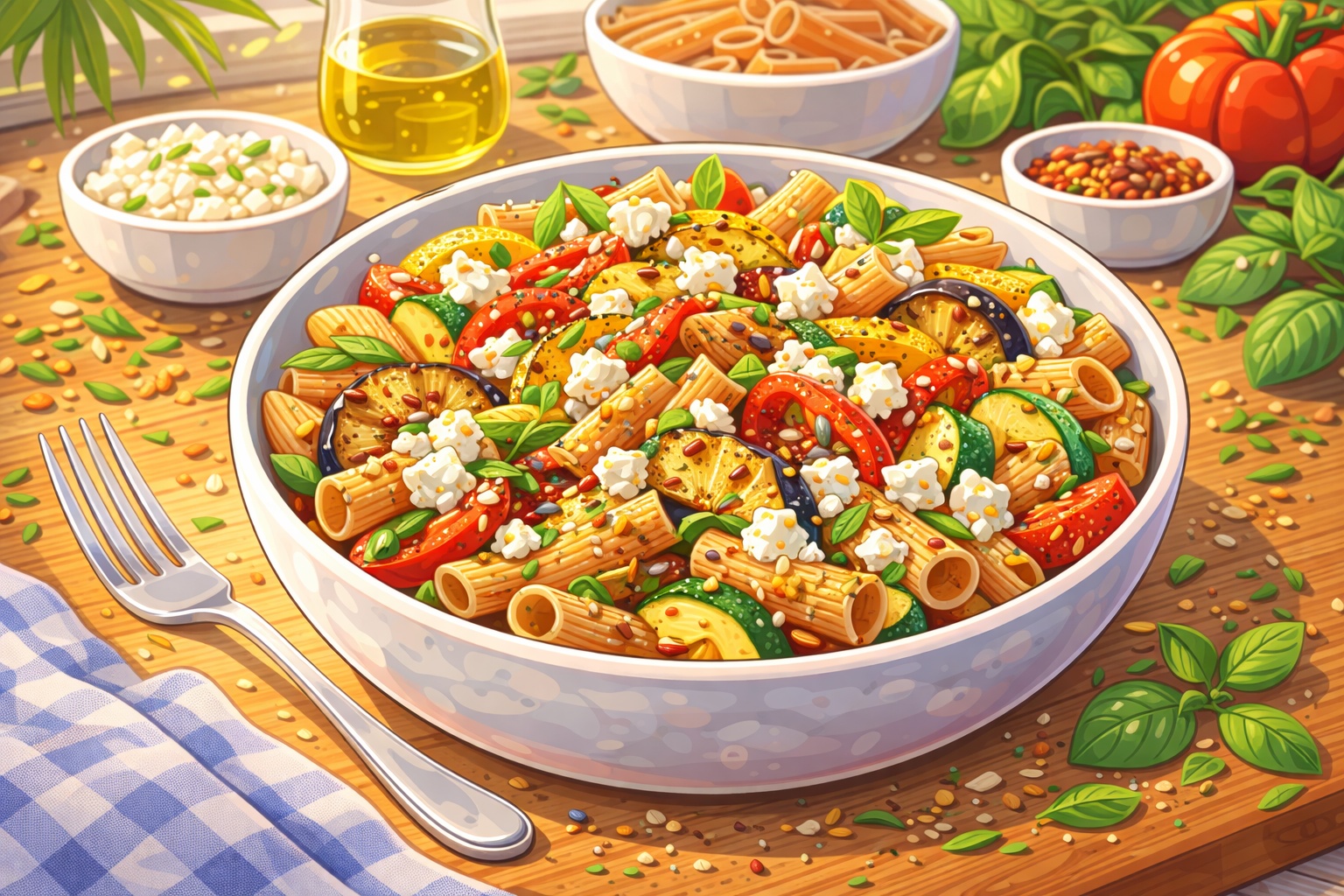 Pâtes complètes légumes grillés !